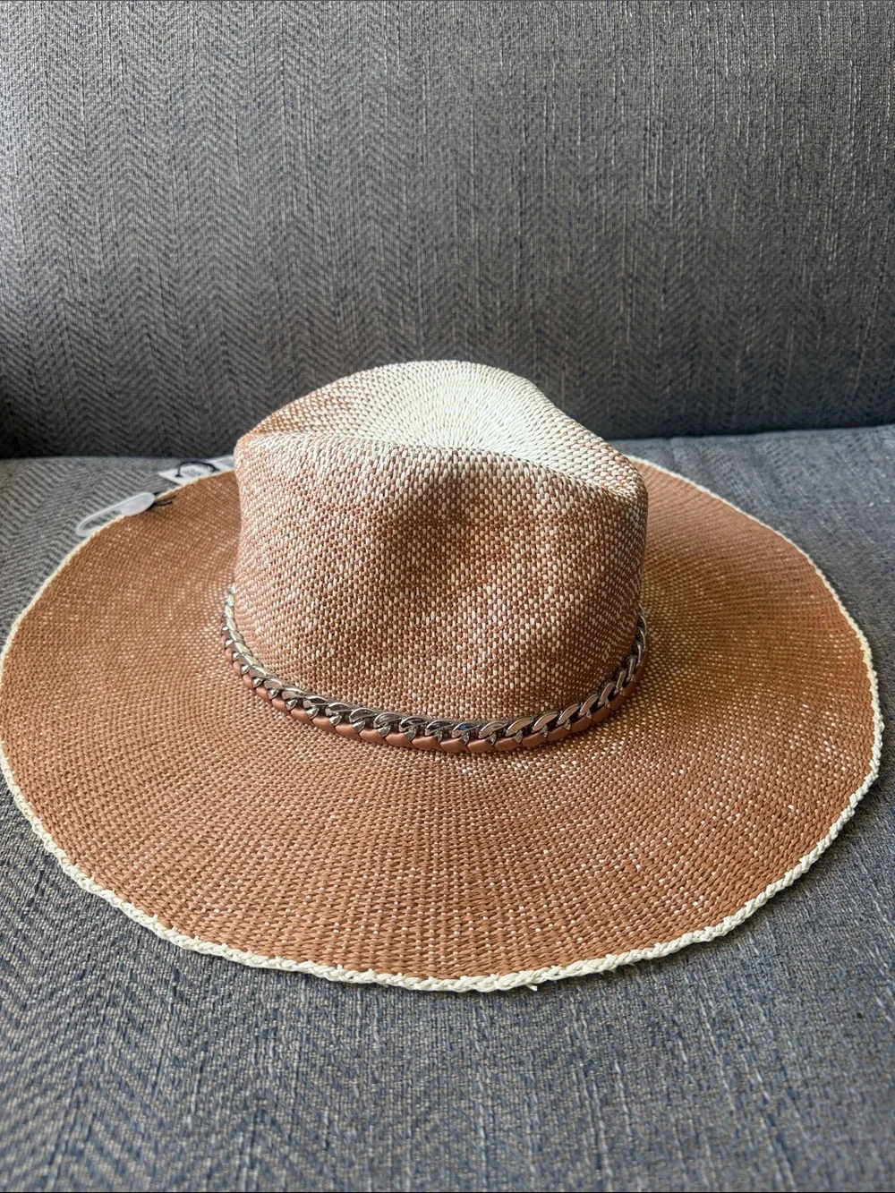 Madden NYC by Steve Madden Ombre Straw Hat with Chain Detail. Adjustable. OS